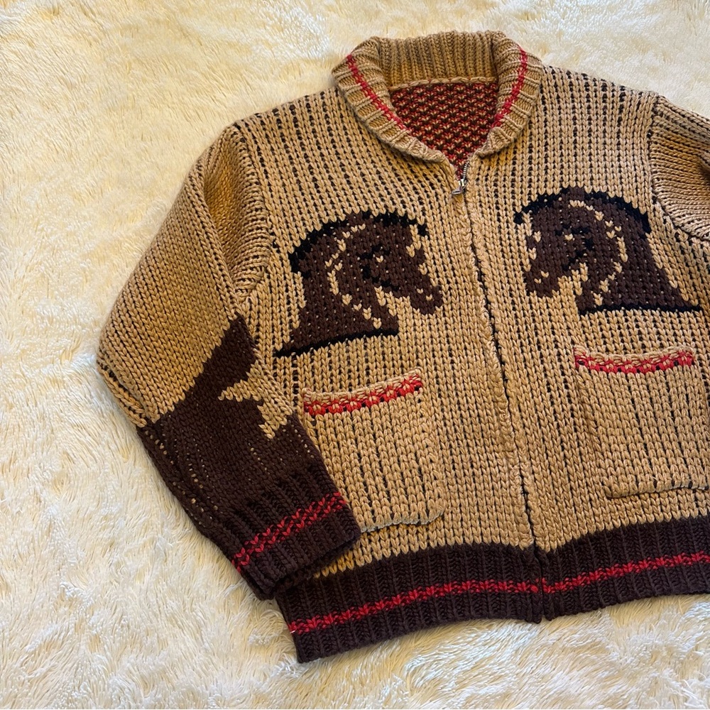 Western Design Rodeo Horse Cowichan Knit Traditional Zip Front Sweater